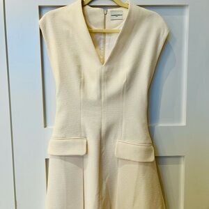 Cream Sheath Mini Dress with V-neck for Work
